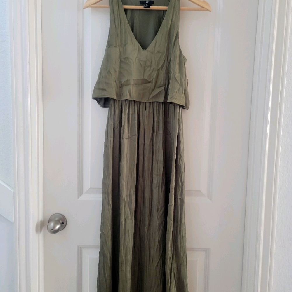 Maxi olive silk dress